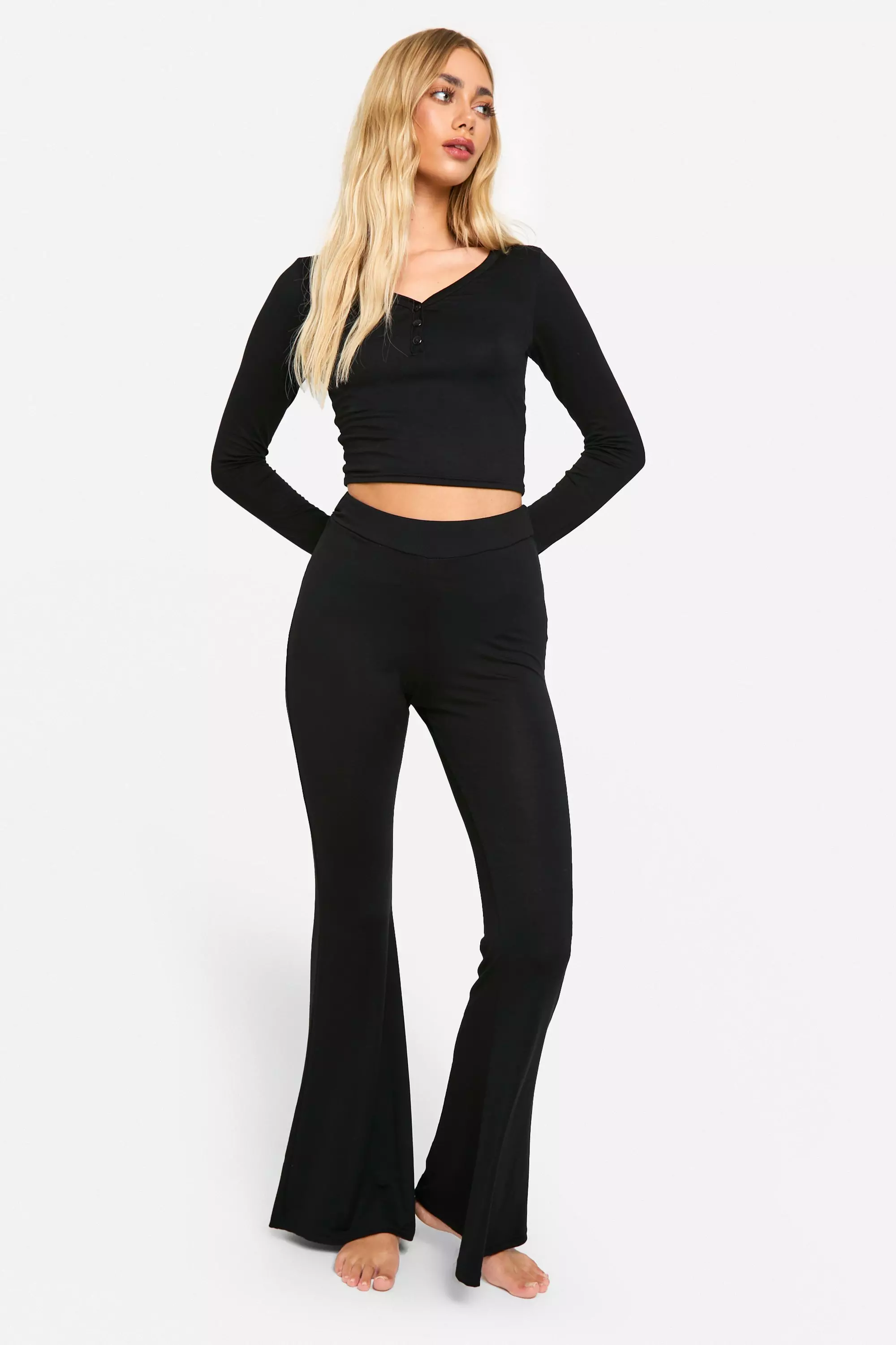 Black Soft Touch Button Detail Trouser Pyjama Set  alternative image