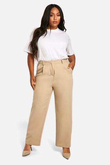 Stone Beige Plus Straight Leg Tailored Trouser