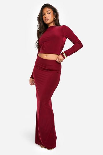 Petite Double Slinky Cowl Back Top and Maxi Skirt Set wine