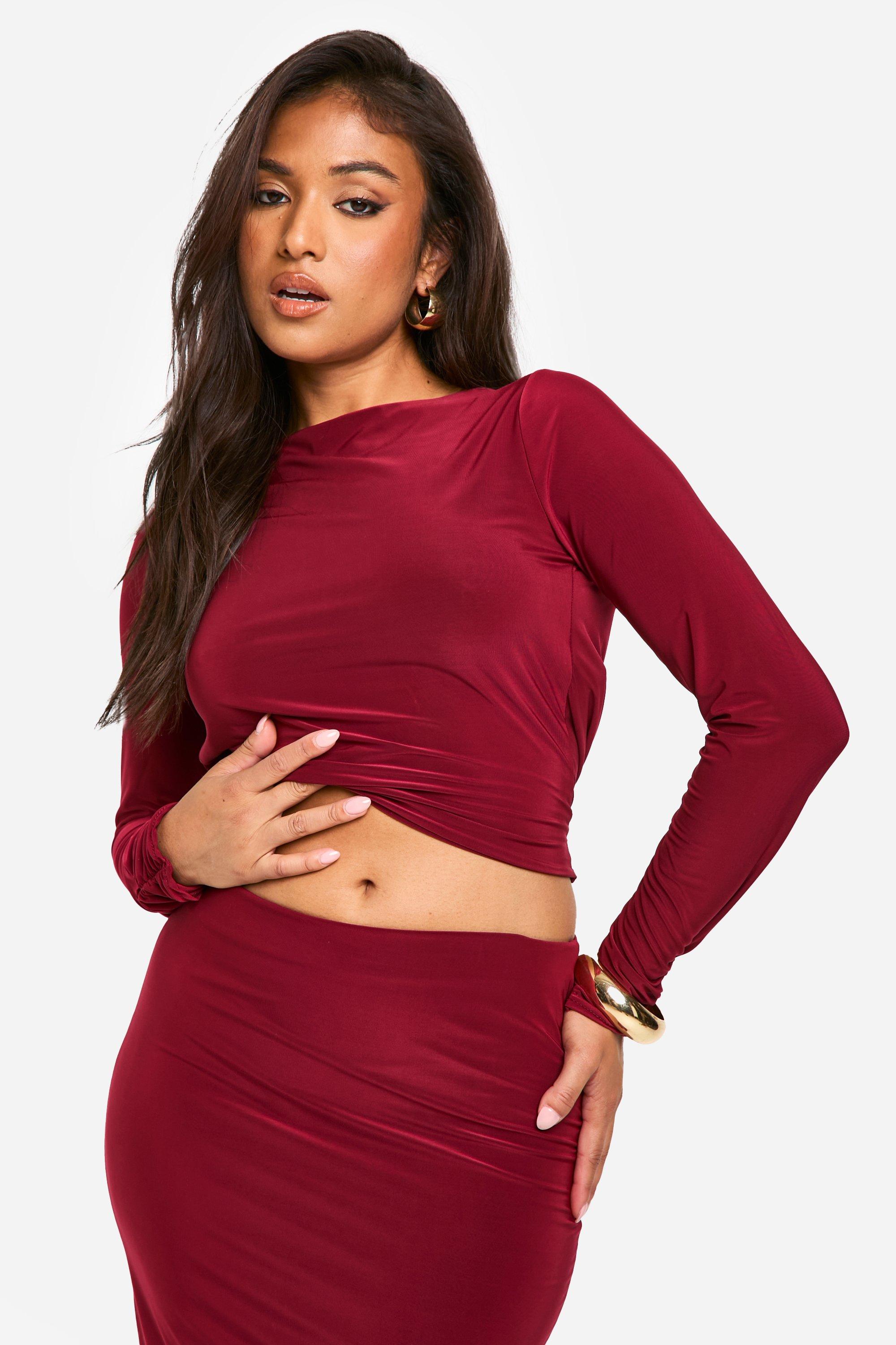 Petite Double Slinky Cowl Back Top and Maxi Skirt Set boohoo FI