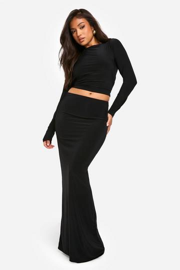 Petite Dubbele Strakke Top Met Losse Col En Maxi Rok Set black