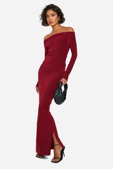 Tall Double Slinky Bardot and Maxi Skirt Set wine