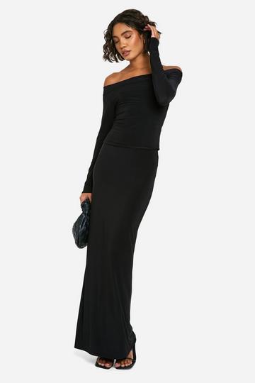 Black Tall Double Slinky Bardot and Maxi Skirt Set