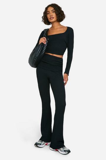 Tall Crinkle Long Sleeve Top and Foldover Flare Co-ord black