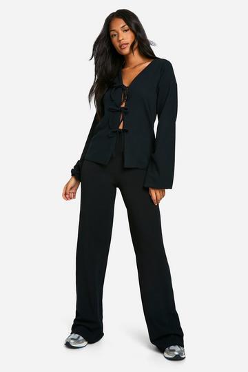 Tall Crinkle Tie Front Blouse and Trouser Co-ord black