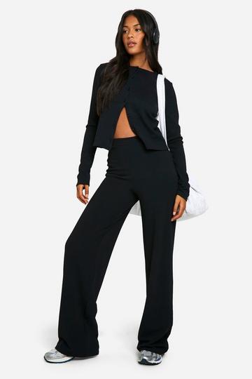 Tall Crinkle Cardigan and Wide Leg Trouser Co-ord black