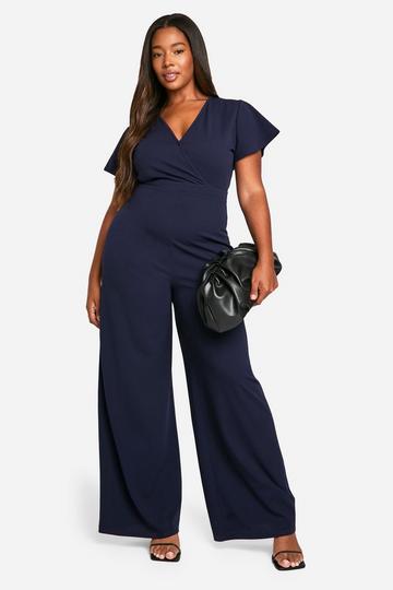 Plus Wide Leg Wikkel Jumpsuit navy