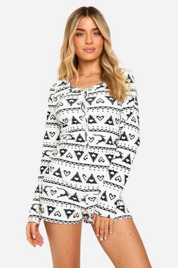 Christmas Fairisle Ribbed Square Neck Romper cream