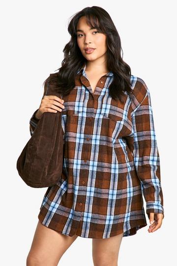 PLUS CHECK SHIRT DRESS burnt orange