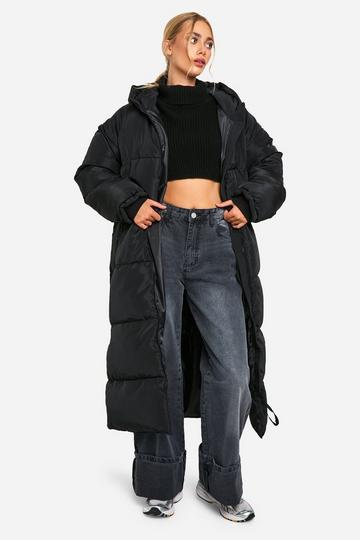 Hooded Longline Puffer Jacket black