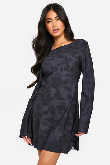 Floral Low Back Flare Sleeve Dress grey