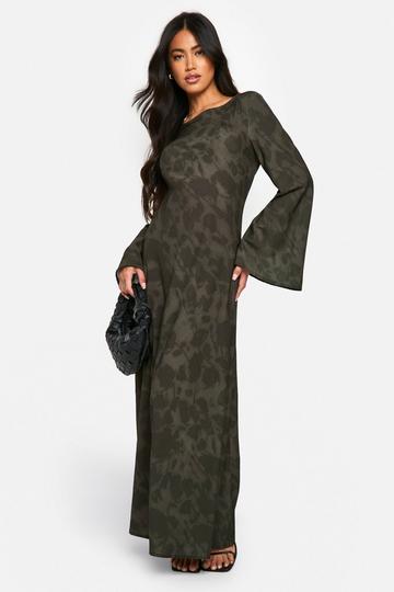 Floral Flare Sleeve Maxi Dress khaki