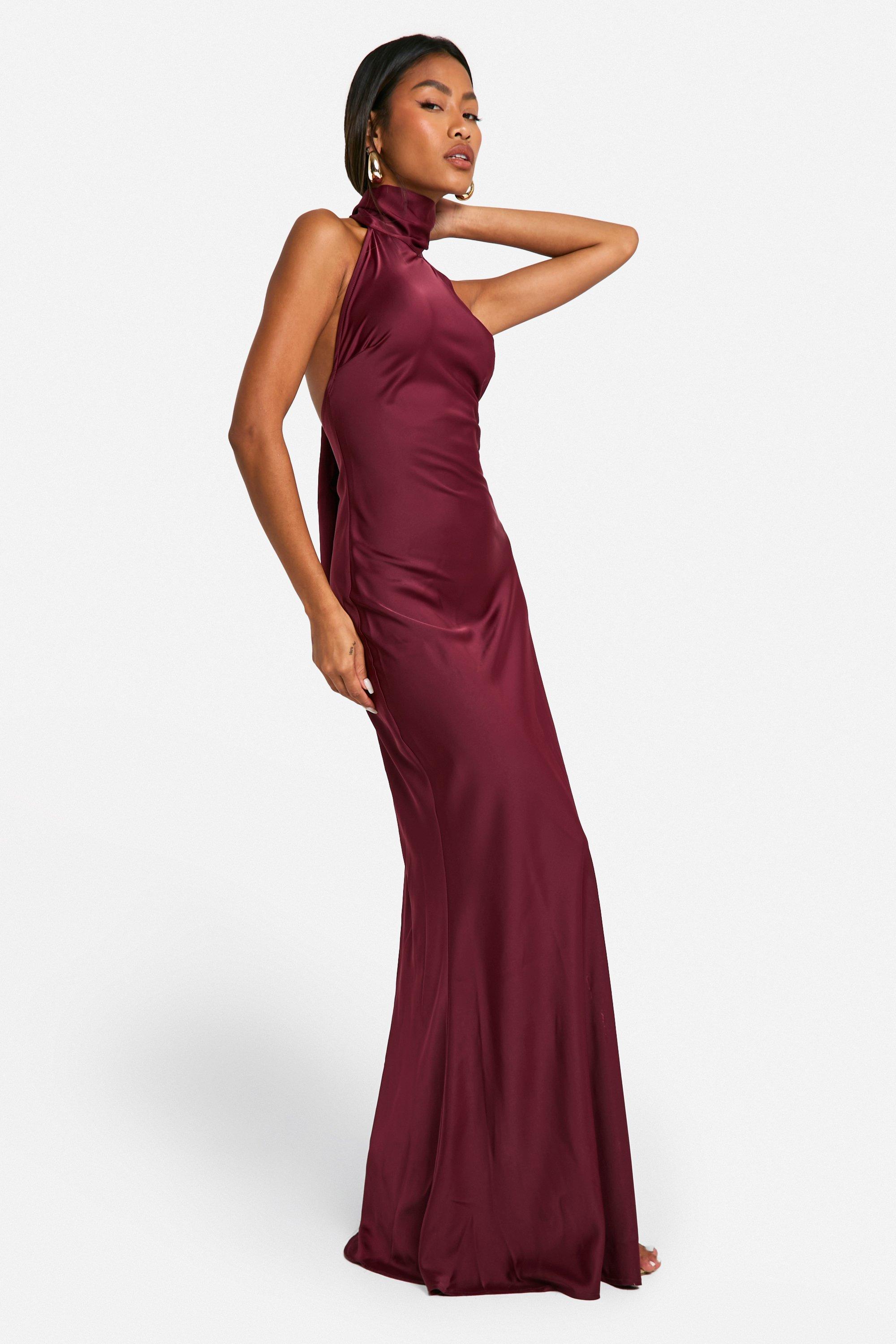 Wine satin shops maxi dress