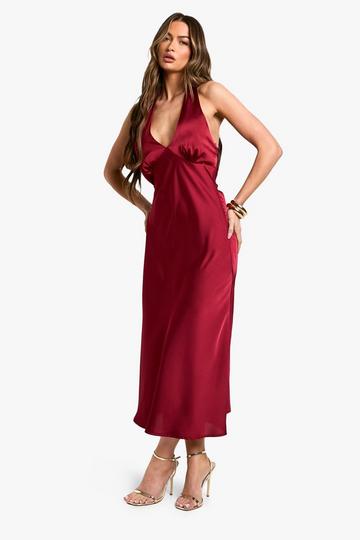 Satin halterneck Midaxi Dress burgundy