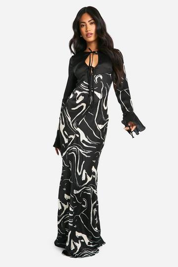 Abstracte Chiffon Maxi Jurk Met Strik black