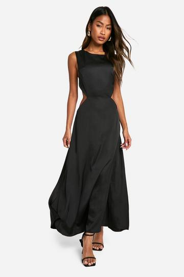 Satin Cut Out Midaxi Dress black