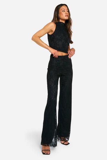 Tall Kanten Set Met Racer Hals En Wide Leg Broek black