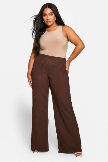 Plus crinkle wide leg trouser chocolate