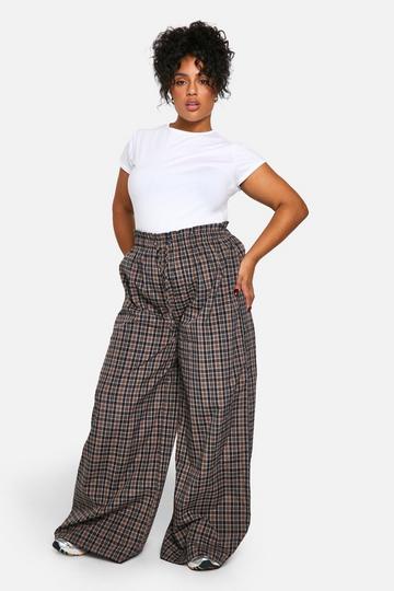 plus check elasticated waistband wide leg trousers multi