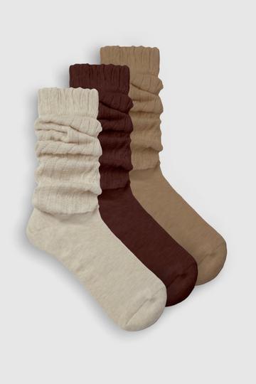 3 Pack Soft Ribbed Slouchy Socks neutral