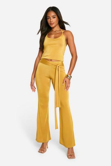 Drape Detail Flare Trousers ochre