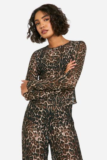 Tall Geplet Kanten Luipaardprint Crop Top leopard