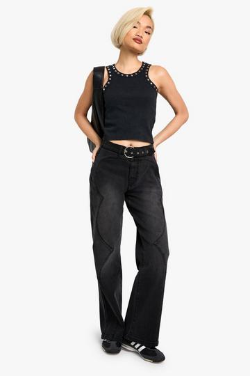 Jeans mit Western-Detail und Gürtel washed black