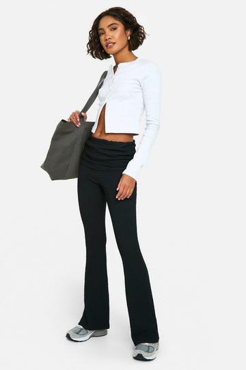 Tall Fold Over Waistband Crinkle Flare Trouser black