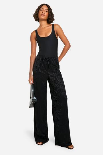 Tall Zebra Jacquard Wide Leg Trouser black