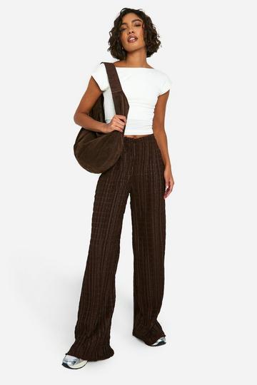 Tall Textured Crinkle Wide Leg Trouser chocolate