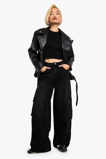 Wide Leg Jeans Met Zak Detail washed black