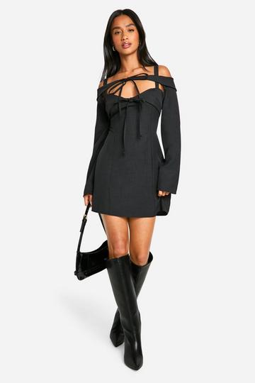 Petite Bardot Cut Out Tailored Mini Dress black