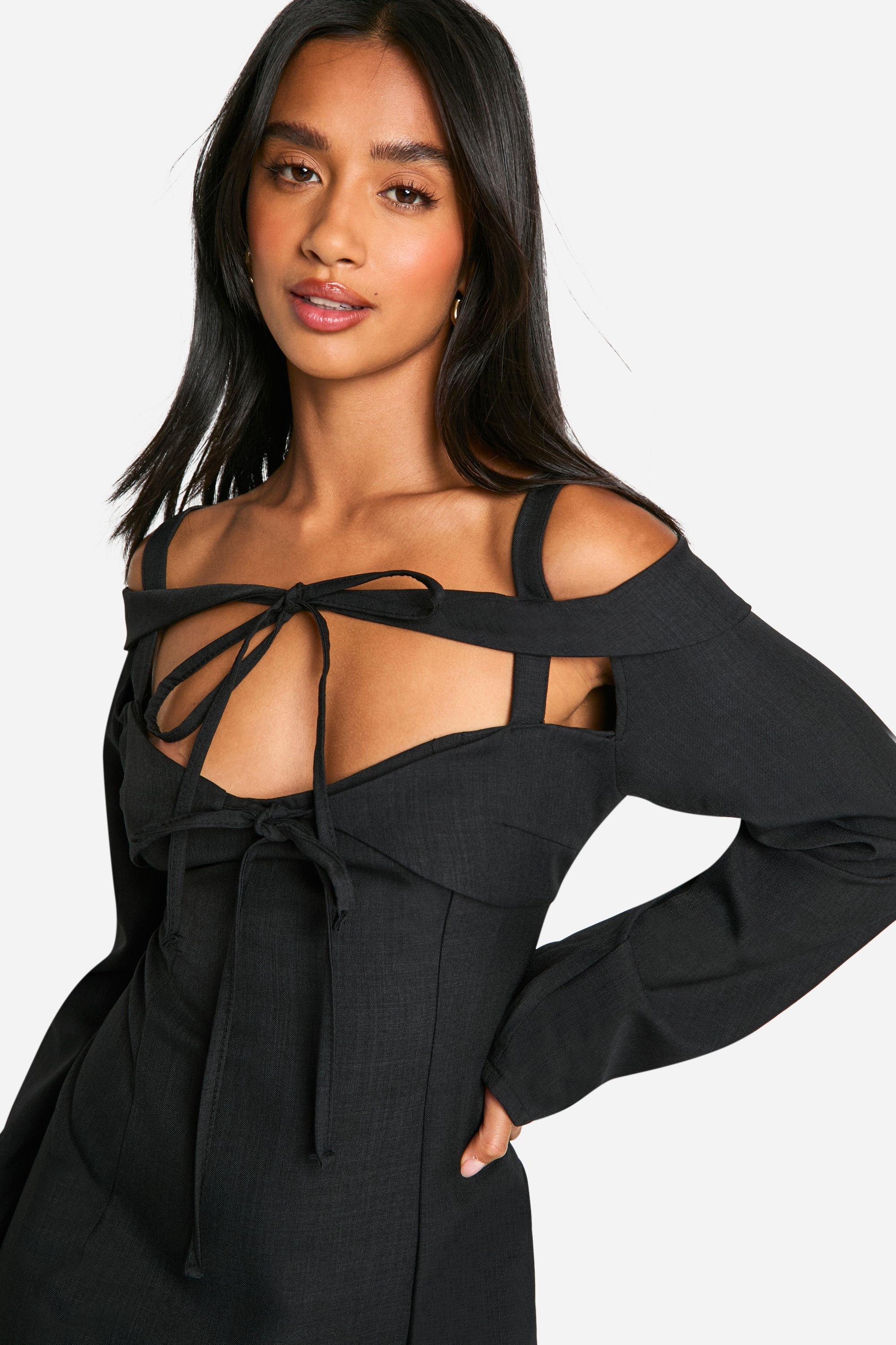 Boohoo Women s Petite Bardot Cut Out Tailored Mini Dress Black