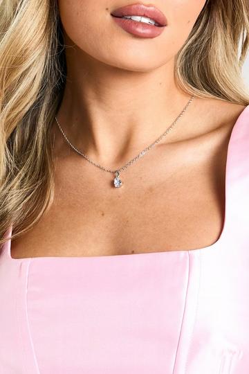 Diamante Pendant Drop Necklace silver