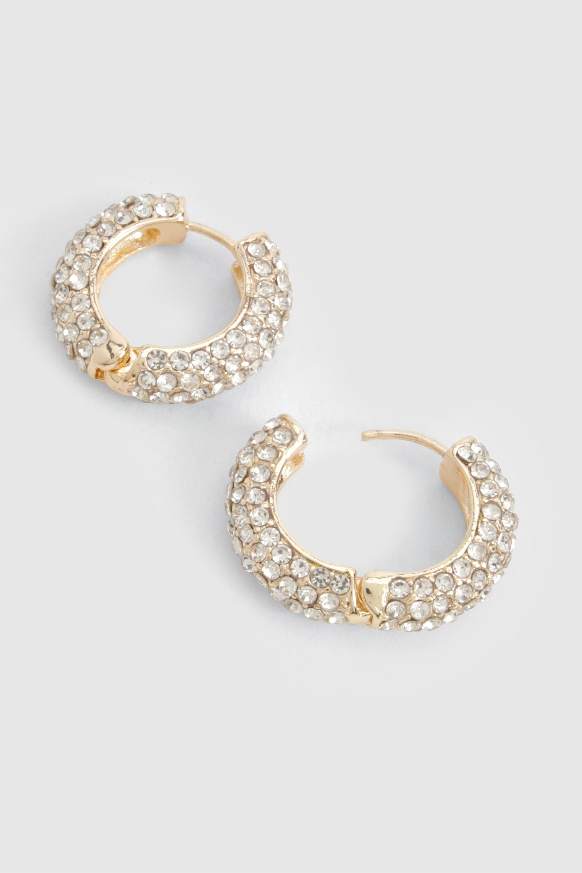 Gold diamante hoop earrings hot sale