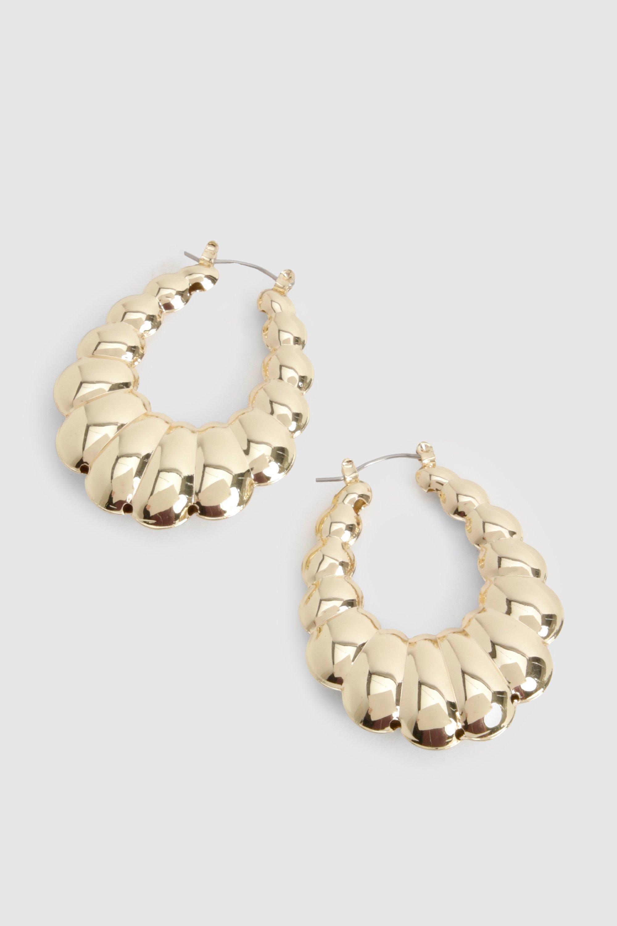 Oversized Ribbed Hoop Earrings boohoo