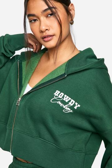 Howdy Cowboy Boxy Crop Zip Through Hoodie forest