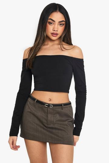 Black Boohoo Basics Off The Shoulder Long Sleeve Top