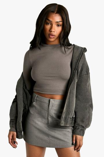 Basic Crop Top Met Lange Mouwen En Crewneck charcoal