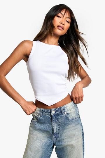 Boohoo Basics Rib Pointed Hem Racer Neck Vest Top white