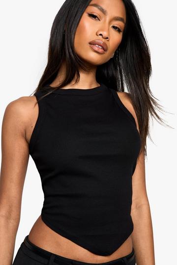 Boohoo Basics Rib Pointed Hem Racer Neck Vest Top black