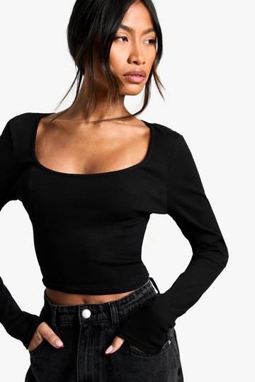 Boohoo Basics Scoop Neck Long Sleeve Top black