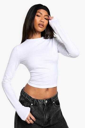 Långärmad crop top med rund hals white