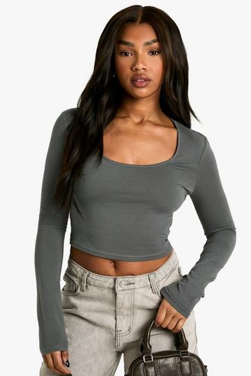 Boohoo Basics Scoop Neck Long Sleeve Top slate blue