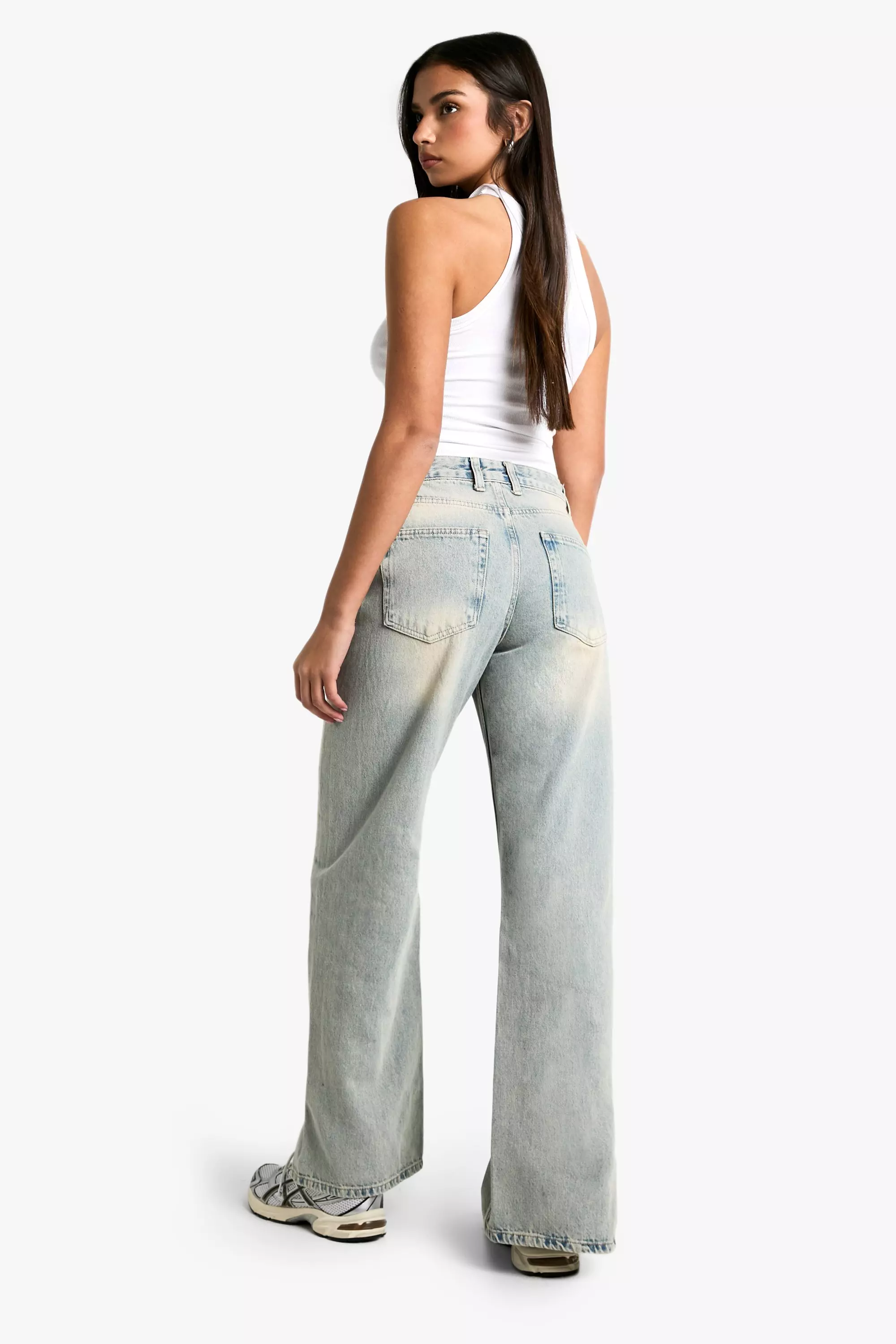 Vintage blue Split Hem Barrel Leg Jeans صورة بديلة