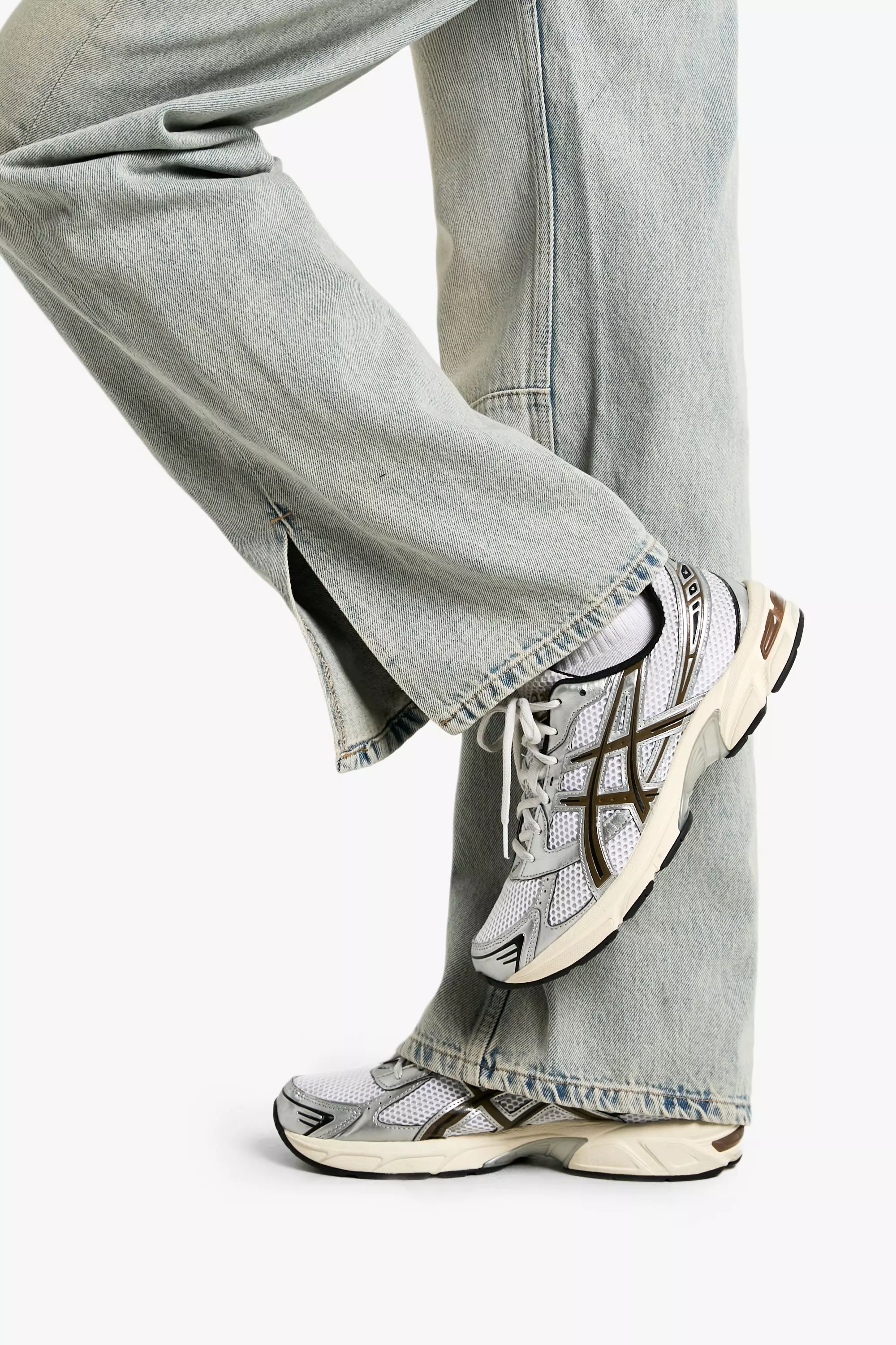 Vintage blue Split Hem Barrel Leg Jeans صورة بديلة