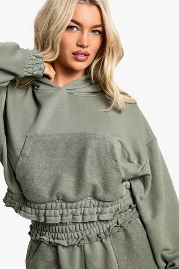 REVERSE LOOPBACK DETAIL CROPPED HOODIE sage