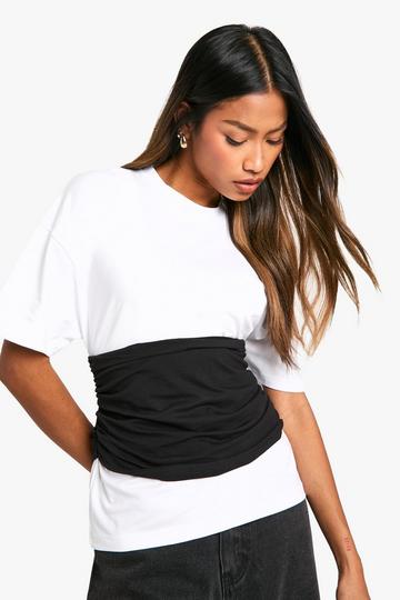 CONTRAST WRAP DOUBLE LAYER T-SHIRT white