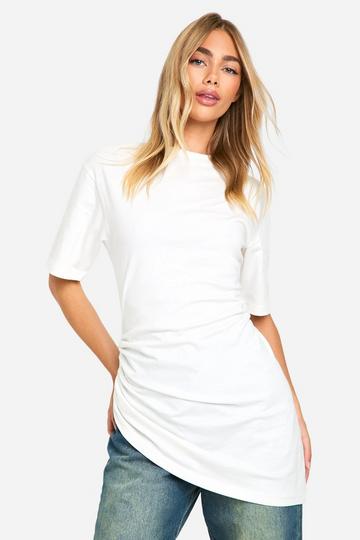 RUCHED ASYMMETRIC OVERSIZED T-SHIRT ecru