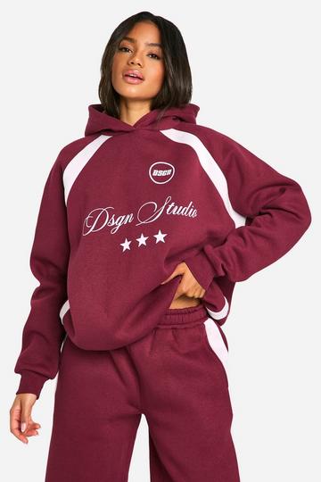 DSGN STUDIO COLOUR BLOCK OVERSIZED HOODIE burgundy